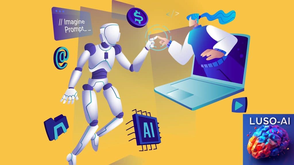 Ilustração em tons pastel de um grupo diverso de pessoas em Portugal a aprender e partilhar conhecimentos sobre Inteligência Artificial num ambiente acolhedor e colaborativo.